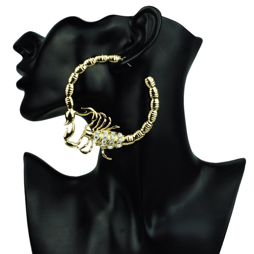 Huge Gold Scorpian Diamond Hoops